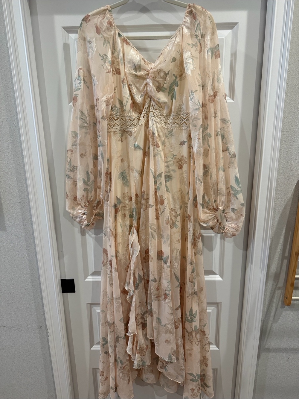 Joyfolie Cream Floral Ruffle Maxi Dress